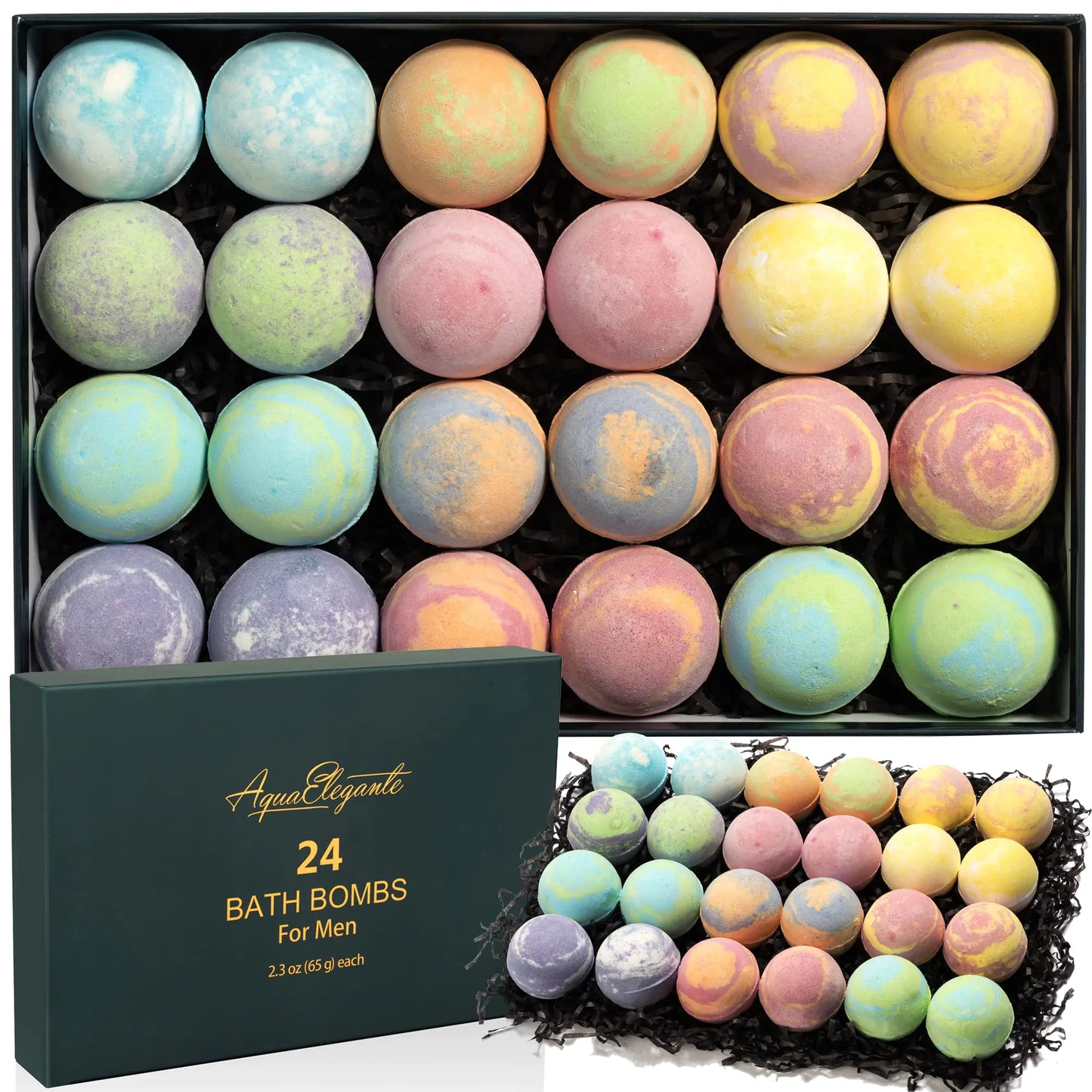Luxury Bath Bombs for Men - Gift Set of 24 Bathbombs with Organic Essential Oils - Natural Vegan Soap for Moisturizing Fizzy Bubbles